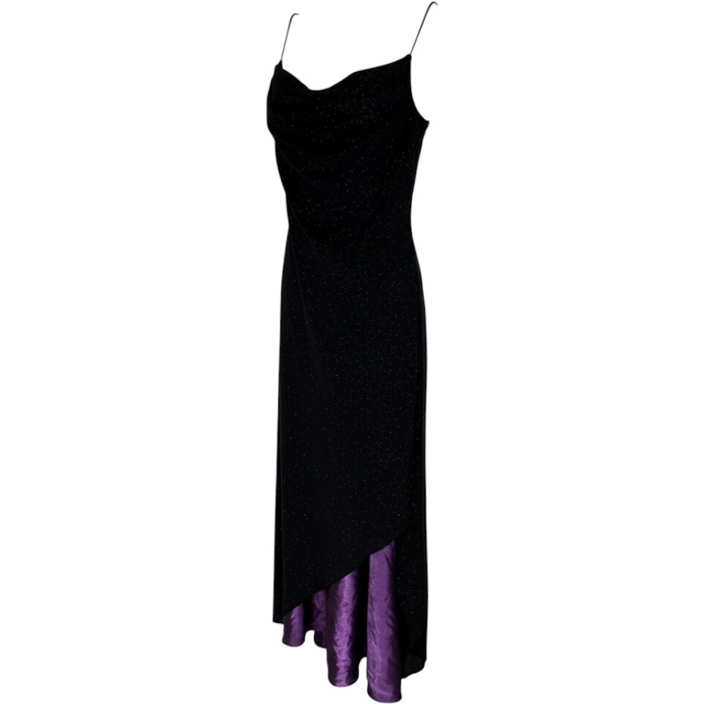 Onyx Nite Vintage 90s Black Glitter Cowl Neck Purple Layered Gown Dress 12 Prom